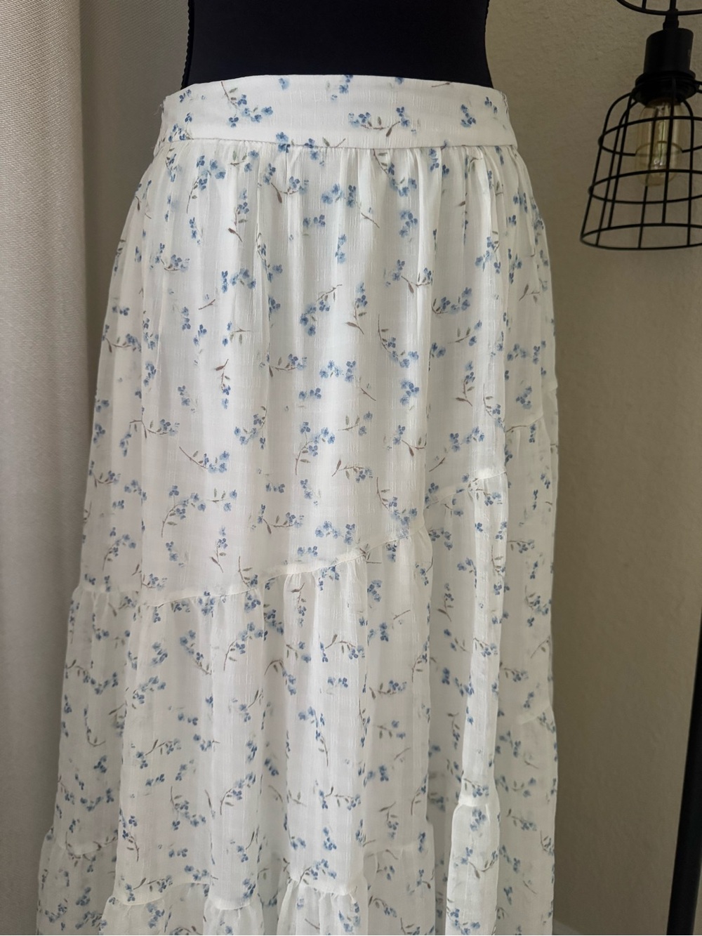 Altar'd State White Maxi Skirt with Light Blue Floral - Picture 4 of 6